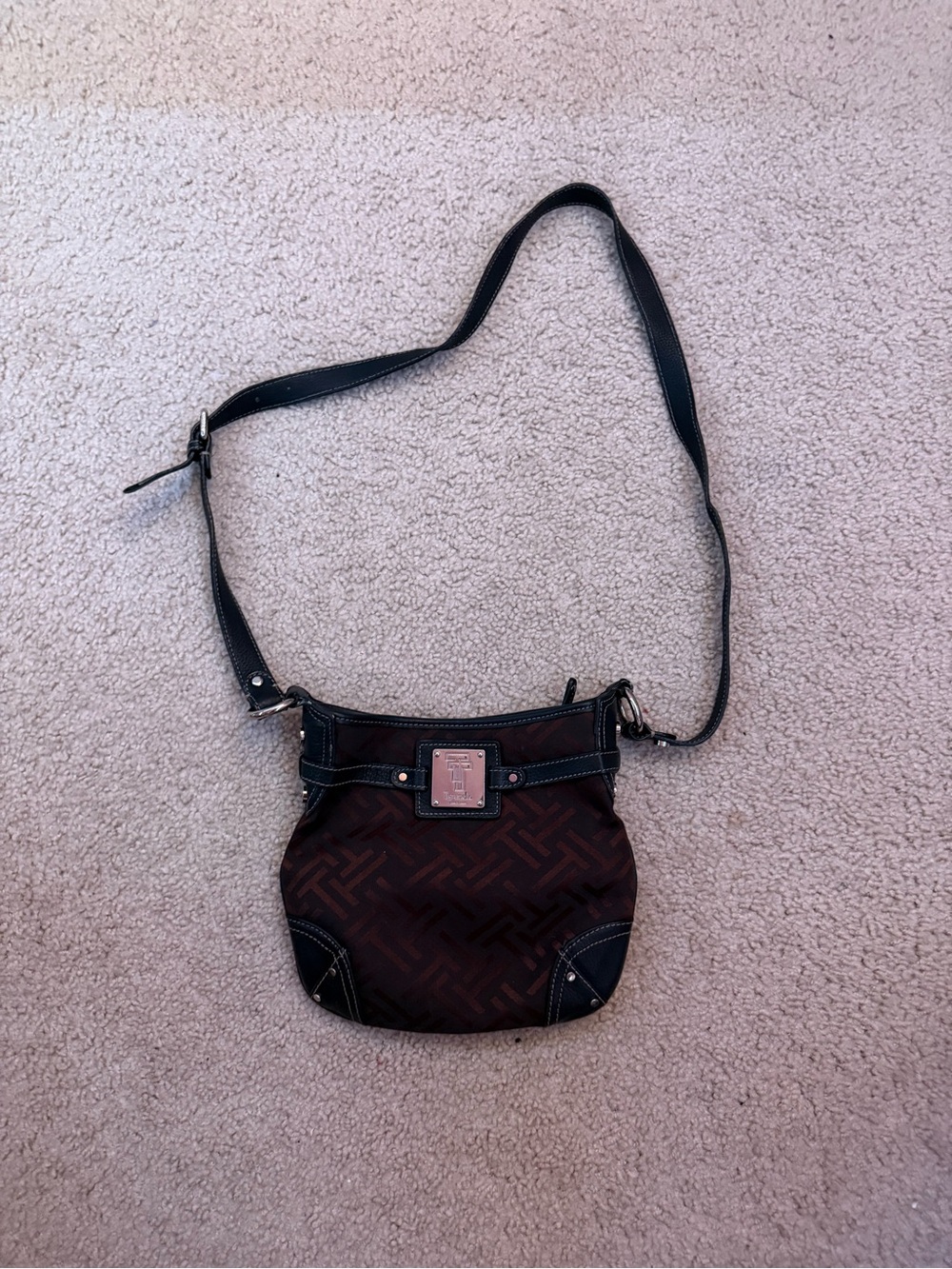 Tignanello Dark Brown Patterned Crossbody with Black Trim